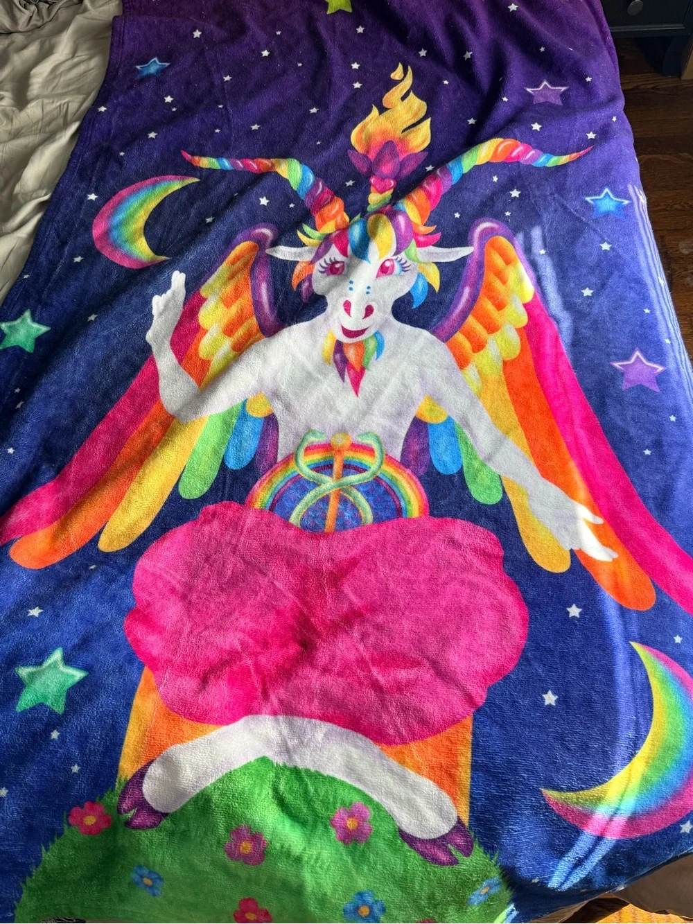 Society6 1997 Rainbow Baphomet Lisa Frank Style Bath Towel